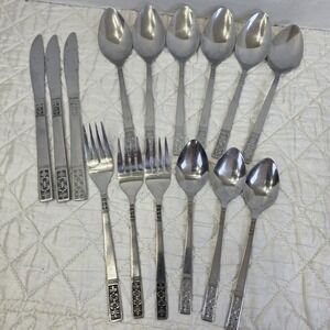 Vintage MCM Customcraft Fleur De Lis Flatware Silverware 15-Piece Set Stainless